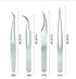Wendy Lash Extensions Tweezers 4pcs Straight and Curved Pointed Eyelash Extensions Tweezers Professional Kits - Wendylash